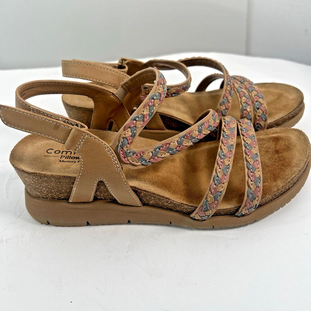 Comfortiva Sandals Silvia Women’s 8.5M Comfort Footbed Leather Braided Tan